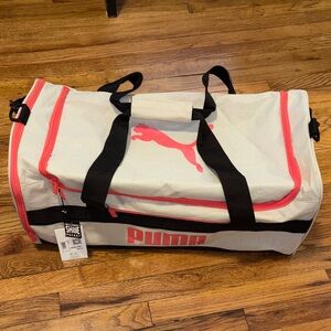 PUMA Light Gray and Pink Sports Duffel